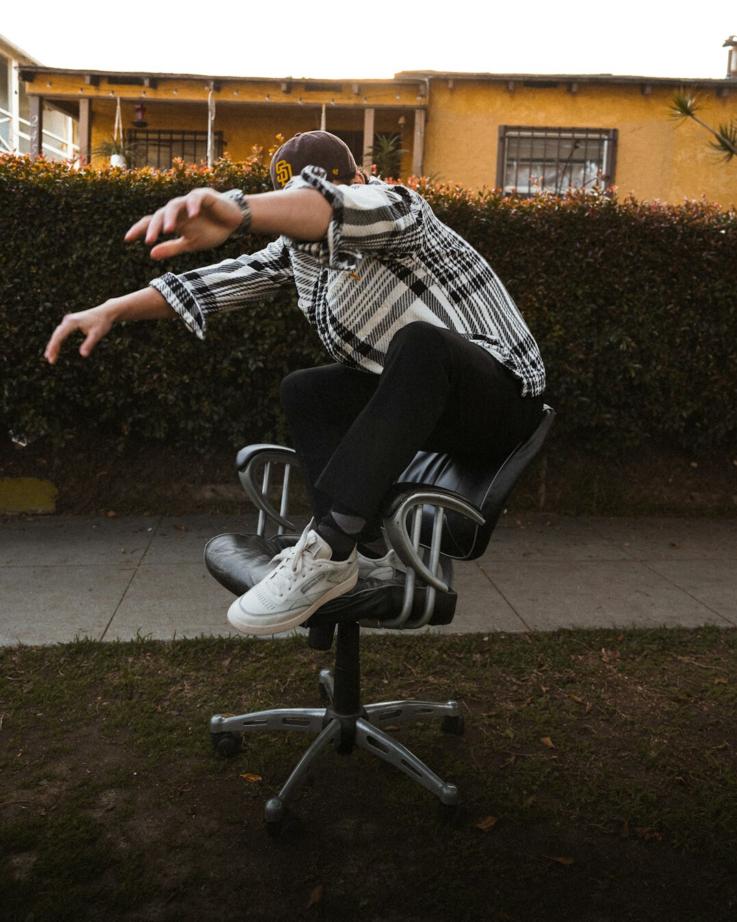 person doing desk stretches